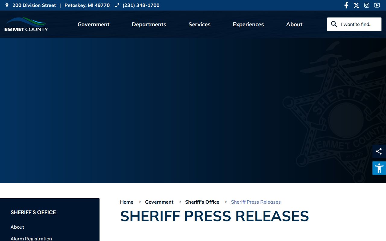 Emmet County booking-record request and sheriff information